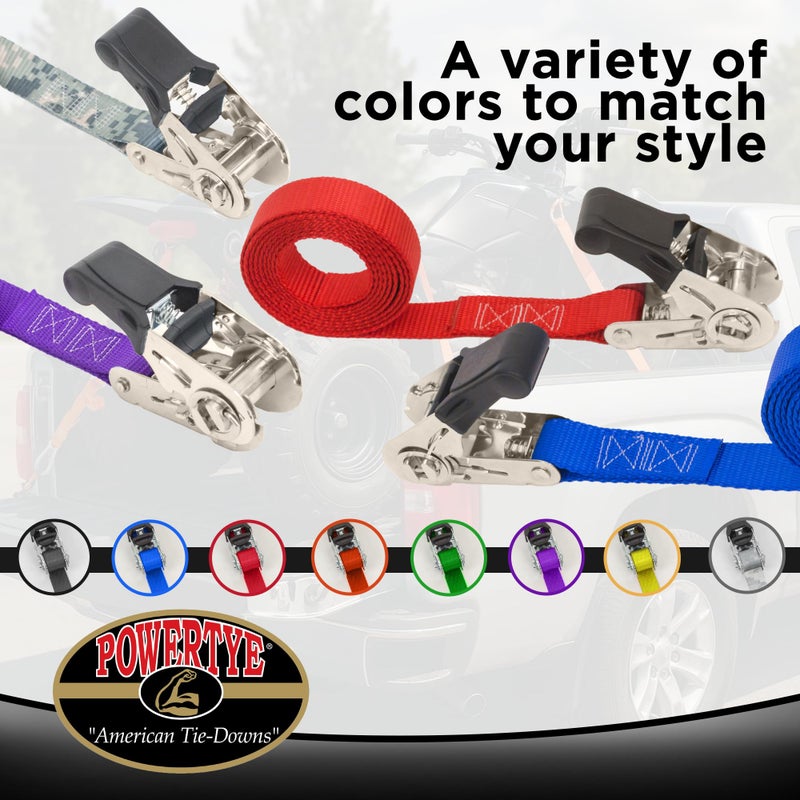 PowerTye - Endless Ratchet Strap - 1in x 4ft Easy Grip (Hookless), Tie Down Strap w/ 400 lb. Working Load Limit / 1,200 lb. Break Strength, Ideal for Motorcycle, ATV, Bike, & Coolers, Black 2-Pack - Image 4